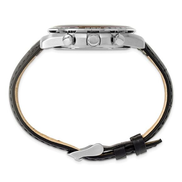 Chisel Mens Stainless Steel Black Leather Chronograph Watch - Picture 4 of 6